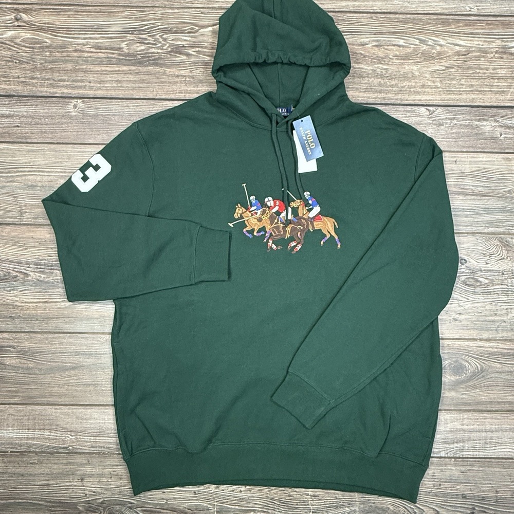 Polo Ralph Lauren Men's Big & Tall Stampede Triple-Pony Hoodie Green 2XLT NEW